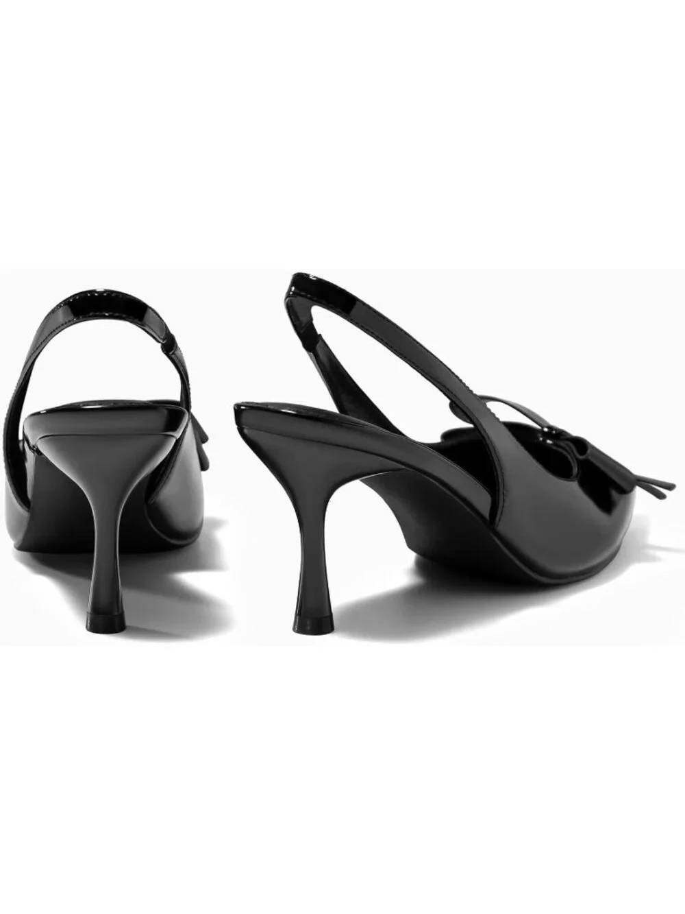 Women's Black Slingback Kitten Heels Bow Closed Pointed Toe Pumps Slip on Shoes